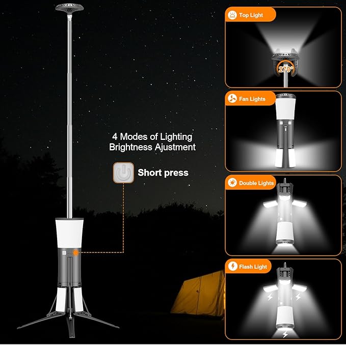 Rechargeable 18000mAh Camping Light with Stand , Telescopic Rechargeable Multifunction Lanterns 7500 Lumens LED Work Light Dimmable IPX7 Emergency Flashlight Emergency, Construction, Power Outages