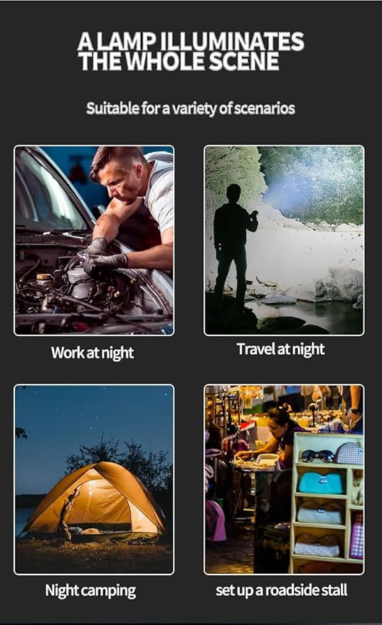 Rechargeable Camping Lights,Telescopic & Collapsible Mobile Lighting,LED Camping Lantern,Built-in 6000mAh Battery Work Light & Flash Light for Adventure,Fishing,Hiking,Camping,Live Streaming
