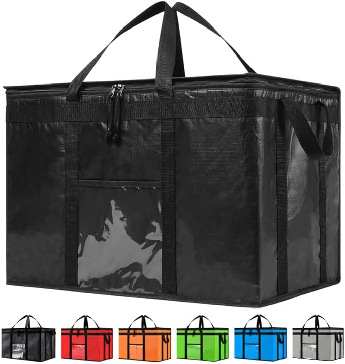 NZ home Durable PRO Insulated Cooler Bag and Food Warmer (3XL, 4 pack) for Delivery & Grocery Shopping with Zippered Top, Black Commercial Grade