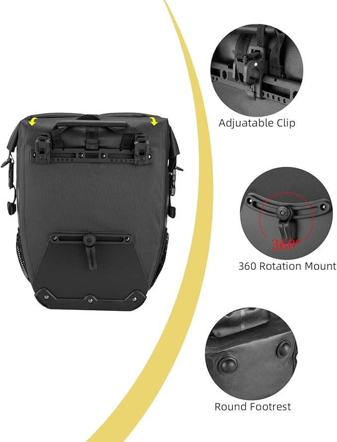 ROCKBROS Bike Pannier Waterproof 27L Large Capacity Bike Bag Rear Rack Bicycle Pannier Bag Waterproof for Grocery Touring Cycling Upgrade Black * 2
