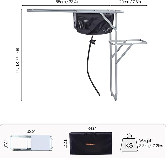 Himalaya Tailgate Table, Folding Camping Kitchen Extended Side Table, Overlanding Gear, Small Folding Camping Kitchen Station, Camp Cooking Sink Grill for Outdoor BBQ Party Picnic (Table Side Edge)