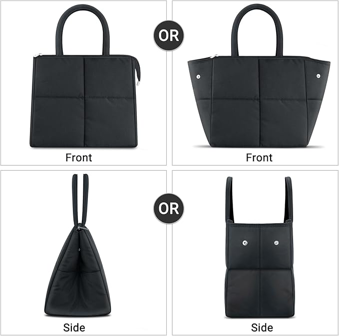 Coobiiya Thickened Leak-proof Lunch Box Lunch Bag Women, Small Insulated Quilted Puffer Lunch Box for Work, Ultralight Reusable Cute Lunch Cooler Tote Bags for Adult, Men, Office, Travel (Black)