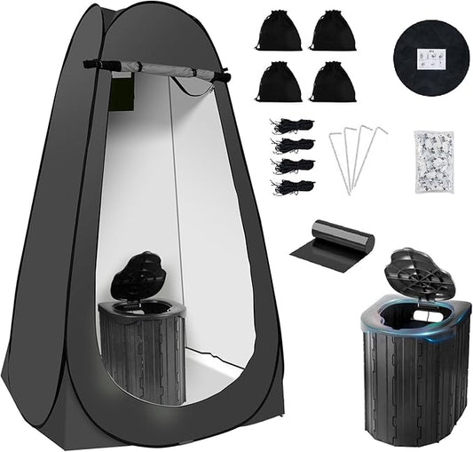 Camping Toilet Kit with Pop Up Privacy Tent, X Large Portable Folding Toilet Potty for Adults, Outdoor Camp Shower Tents,Changing Room with Carry Bag