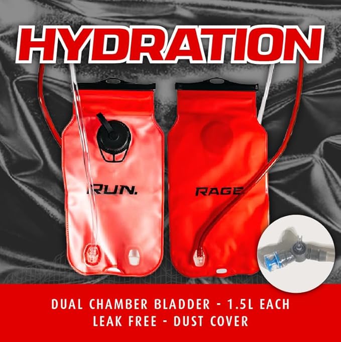 RAVERUNNER® Dino Festival Water Backpack - Dual Chamber Hydration - 3L Insulated Water Backpack for Raves, Festivals, Hiking, Running - Festival Hydration Pack for Hydration Backpack Rave