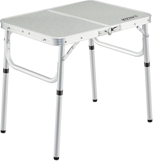 REDCAMP Small Camping Table 2 Foot, Portable Aluminum Folding Table Adjustable Height Lightweight for Picnic Beach Outdoor Indoor, White 24 x 16 inch