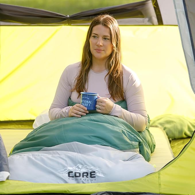 CORE Sleeping Bags for Adults | Lightweight & Compact | Perfect for Indoor or Outdoor Use, Camping, Backpacking, Hiking, & Sleepovers | Ideal for Warm & Cooler 3 Season Weather