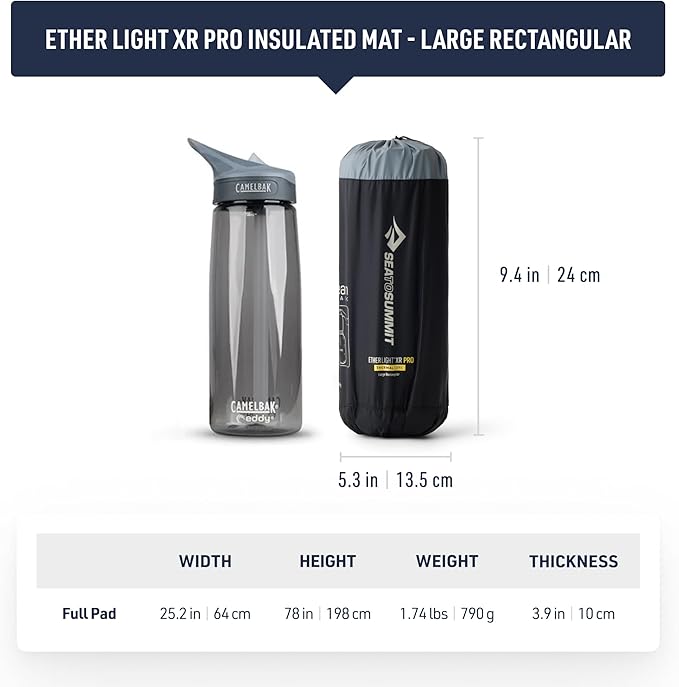 Sea to Summit Ether Light XR Pro Insulated Sleeping Pad, Rectangular - Large (78 x 25 x 4 inches)