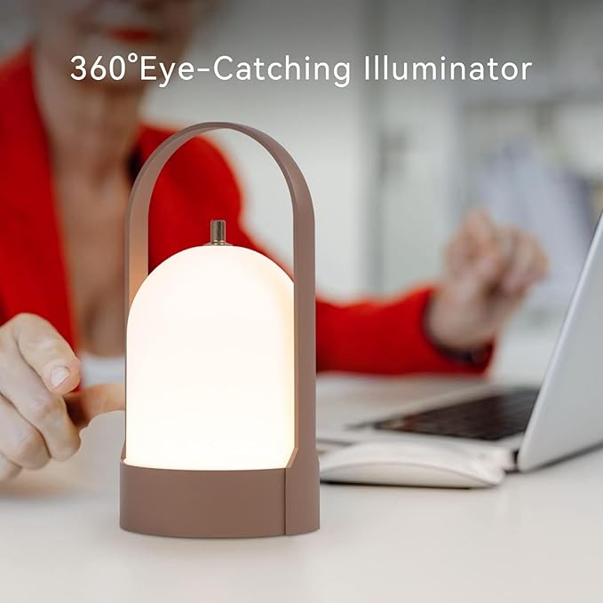 Tubicen Portable LED Cordless Rechargeable Lantern Table Lamp, 4000mAh Powerful Battery Operated Bedside Table Lamps, 4 Levels Touch Dimmable Night Light for Home Camping Dining Room Bedroom