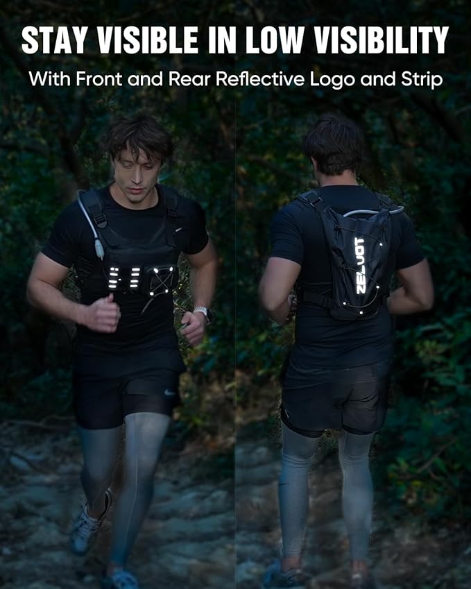 Running Vest with 2L Water Bladder, USA Original Patent, Lightweight Adjustable Chest Pack with Gear Holder, Reflective Running Hydration Vest for Women Men for Marathon, Hiking