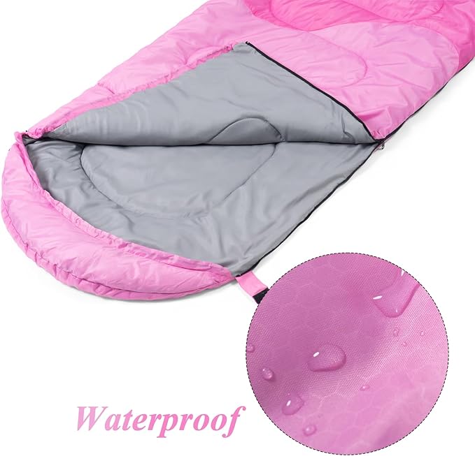 Sleeping Bag - 3 Seasons for Adults Kids Boys Girls Camping Hiking - Warm Cold Weather Lightweight Portable with Compression Bag for Backpacking in Spring, Summer, Fall and Winter