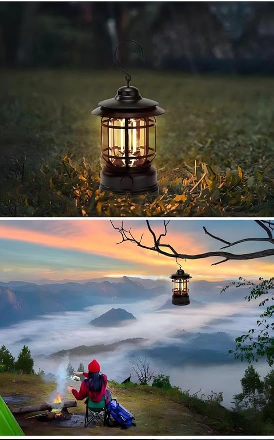 Rechargeable Camping Lantern,Outdoor Camping Light with USB Charging Port,Fearless of Wind and rain,Suitable for Garden,Courtyard,and Lawn Use(Green)