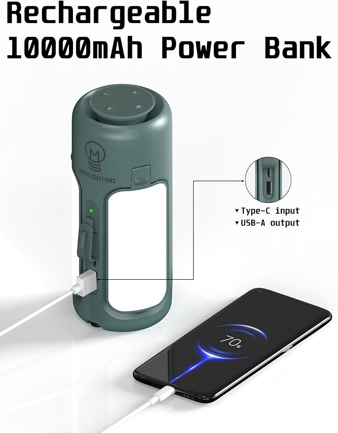 Foldable Camping Lantern with Bluetooth Speaker, Built-in Rechargeable 10000mAh Power Bank, LED Folding Camping Lights, 750Lm, 5 Modes, SOS, IP54 Waterproof, Portable Flashlight