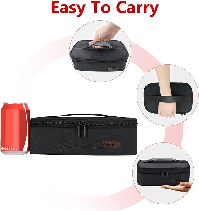 Gloppie Small Lunch Bag for Adults & Kids - Compact Insulated Lunch Box, Durable & Food-Grade Lining | Portable Cooler for Work, School, Travel (Black)