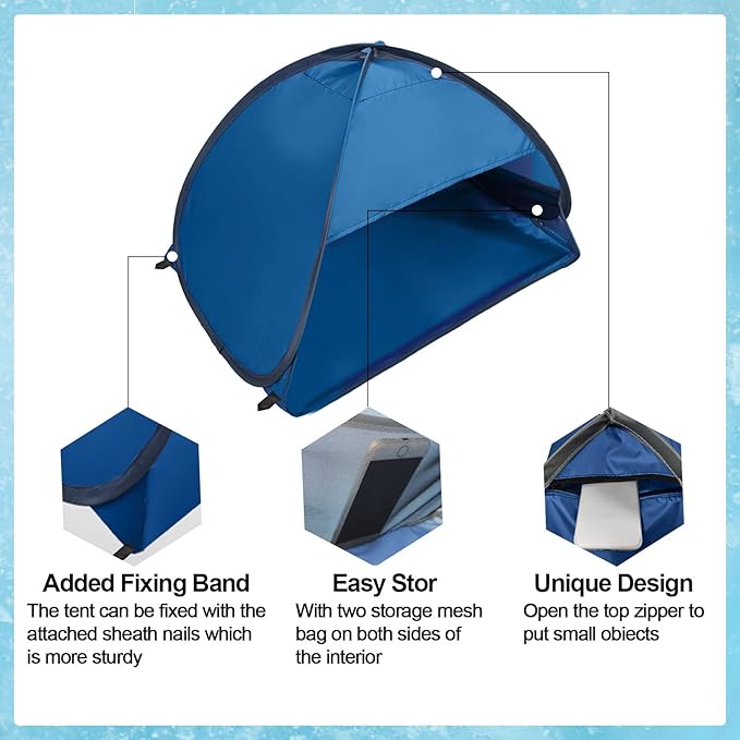 Pop Up Beach Sun Tent, 1 Pack Foldable Anti-UV Mini Automatic Pop Up Tent with 4 Water Storage Bag Instant Sun Protection Canopy with Fixed Nails for Outdoors Camping Picnic Beach