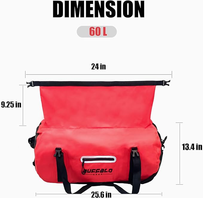 Buffalo Gear Waterproof Duffle Bag 40L 60L 80L Roll-top Dry Bag Heavy Duty Waterproof Duffel Travel Bag for Kayaking Rafting Boating Fishing Camping