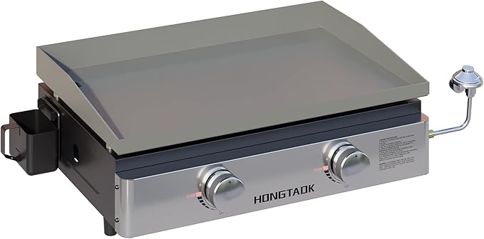 23 Inch Portable Propane Gas Grill with Stainless Steel Front Plate, Propane Table Top Griddle for Outdoor, Cooking, BBQ, Camping, 2 Burners