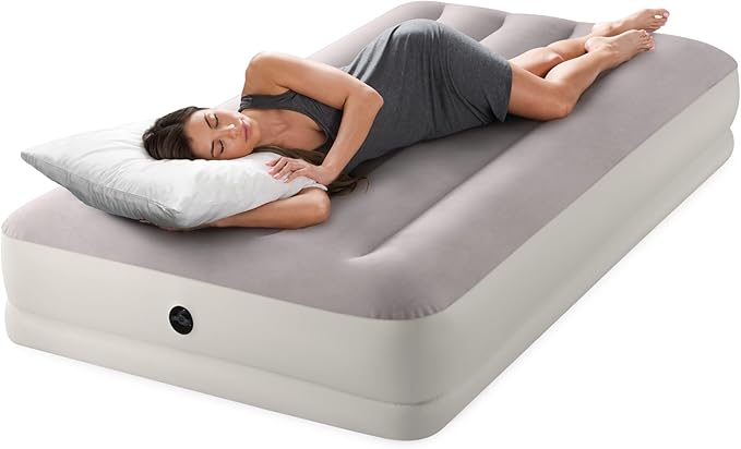 Intex 64177E Dura-Beam Standard Prestige Mid-Rise Air Mattress: Fiber-Tech – Twin Size – Quickfill USB Air Pump