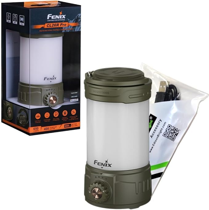 Fenix CL26R Pro 650 Lumen USB Rechargeable White/red Output Camping Lantern/Work Light, Rechargeable Battery with EdisonBright Charging Cable (Olive Darb)