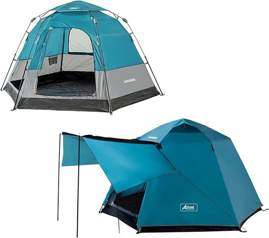 Pop Up Tents for Camping, Waterproof 4 Person Instant Tents Camping with Removable Rainfly, 2 Door 4 Mesh Windows Easy Setup Camping Tent, Included Moisture-Proof Mat