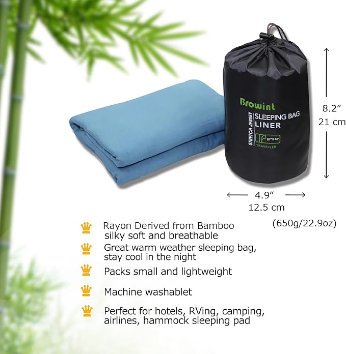 Travel Sheets for Hotel, Rayon Derived from Bamboo, Stretchy Sleep Sack for Adults, Warm Weather/Summer Sleeping Bag Liner for Camping and Travel, Rectangular with Pillow Pocket, Mummy, Cooling Sheets