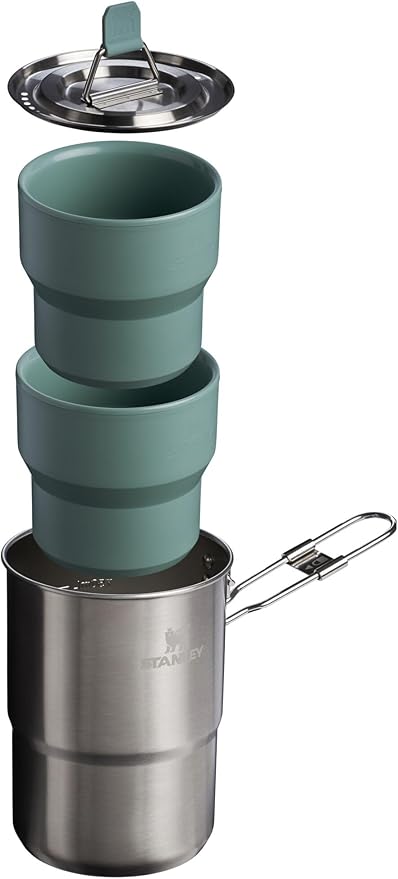 Stanley Wildfare Go 4-Piece Stainless Steel Two Cup Cook Set | 32 oz Pot and Lid with Fold & Lock Handle | 2 Stacking Cups | Camping Essentials for Your Camp Kitchen | BPA-Free | Shale + Charcoal