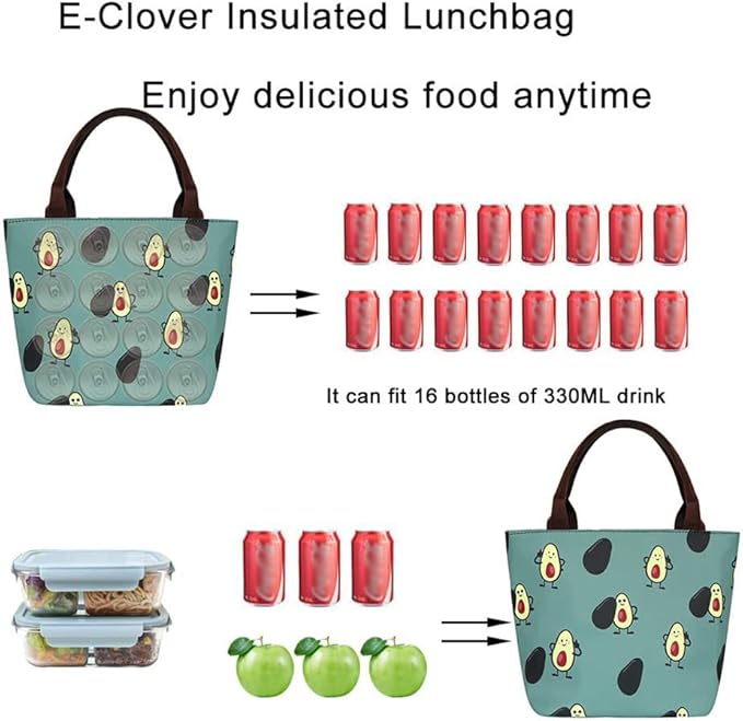 E-Clover Lunch Box for Women Insulated Lunch Bag Reusable Lunchbox Cooler Bags for Office Work Beach Travel Avocado Gifts