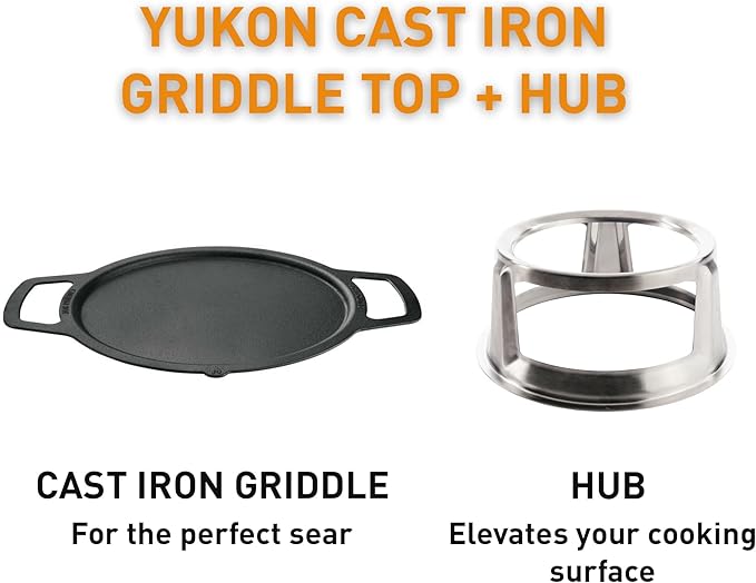 Solo Stove Yukon Griddle + Hub, Cast Iron Cookware with Stainless steel Hub for 8” Elevation, Addition to Yukon fire pit, Weight: 21 lbs, Cooking surface diameter: 17.75"