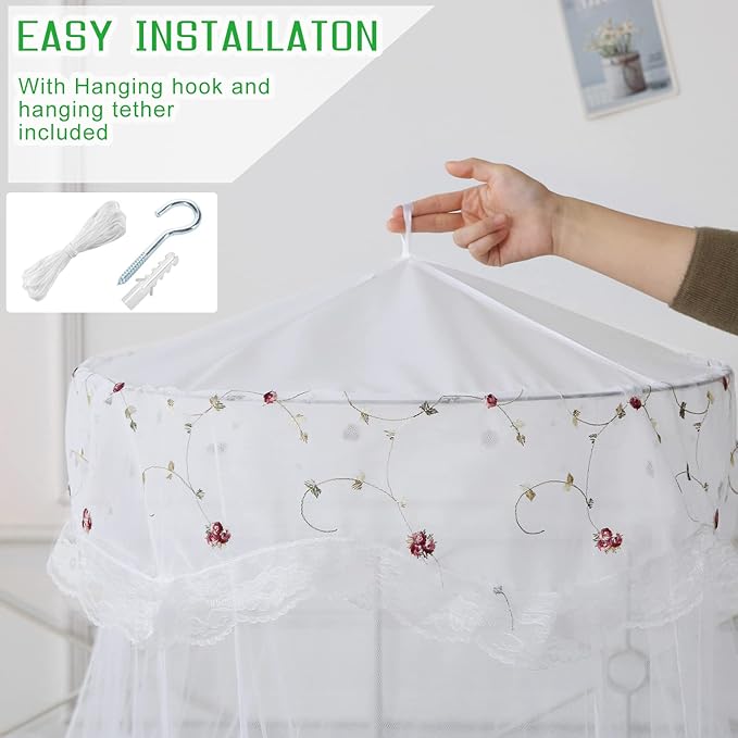 Mosquito Net Bed Canopy for Girls,King Canopy Bed Curtains Queen Size from Ceiling,Dome Mosquito Netting Bed Tent Twin Girls Canopy Bed Decor for Baby Crib,Kid Bed and Adult Beds (White-Dome1)