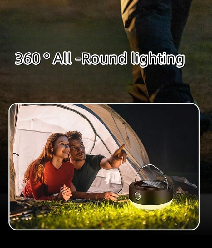 LED Lantern, Solar Camping Lantern, Outdoor Camping lamp, Waterproof Tent lamp, for Power Outages, Emergency situations, Hurricanes, Home, Hiking (USB Cable Included)，5 Light Mode (Khaki)