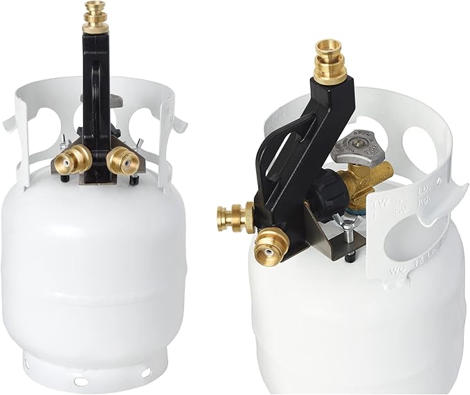 Flame King FK-DTMINI Mini 3-Port Distribution Tree for Camping, Connects 1-lb Appliances to a Standard Propane Tank, Perfect for Lanterns, Stoves, Heaters, and Grills, Black & Gold