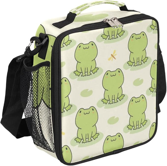 Pardick Cute Frog Kids Lunch Bag Animal Green Frogs Insulated Lunch Box for Boys Girls Waterproof Lunch Bento Tote Bags Thermal Lunchbox School Lunchbox Insulated with Shoulder Strap