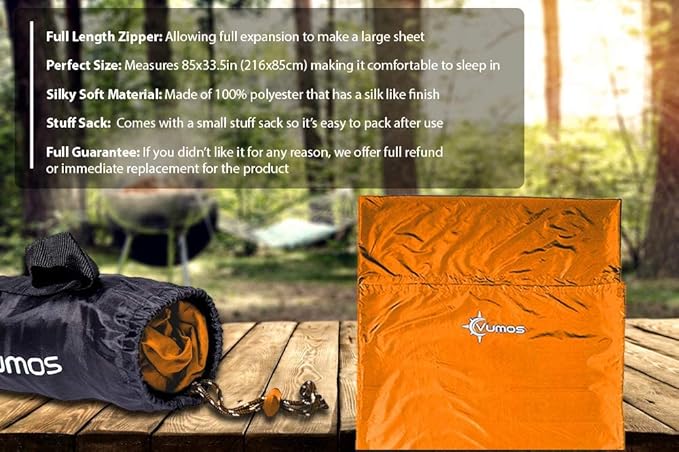 Sleeping Bag Liner and Camping Sheet – Silk Like Material for Travel - Has Full Length Zipper