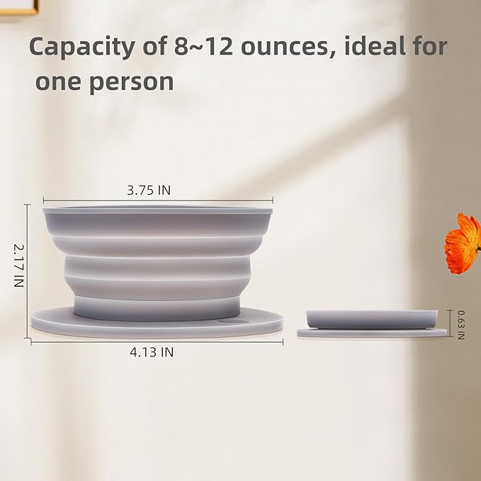 Set of 2 Paperless Collapsible Travel Pour Over Coffee Dripper Kit - Silicone Travel Pour Over Coffee Maker Camping - Collapsible Coffee Filter with Stainless Steel Filter (Brown+Grey)