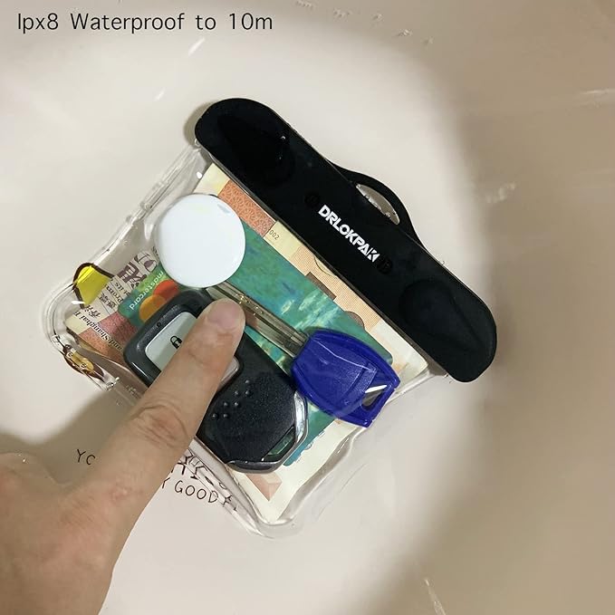 DRLOKPAK Submersible Waterproof Wallet Surf Dry Car Key FOB Case Bag 2Pack Waterproof Pouch Holder For Key Credit Door Ship Card Cash ID Driver Fishing Hunting License(Clear＋Clear