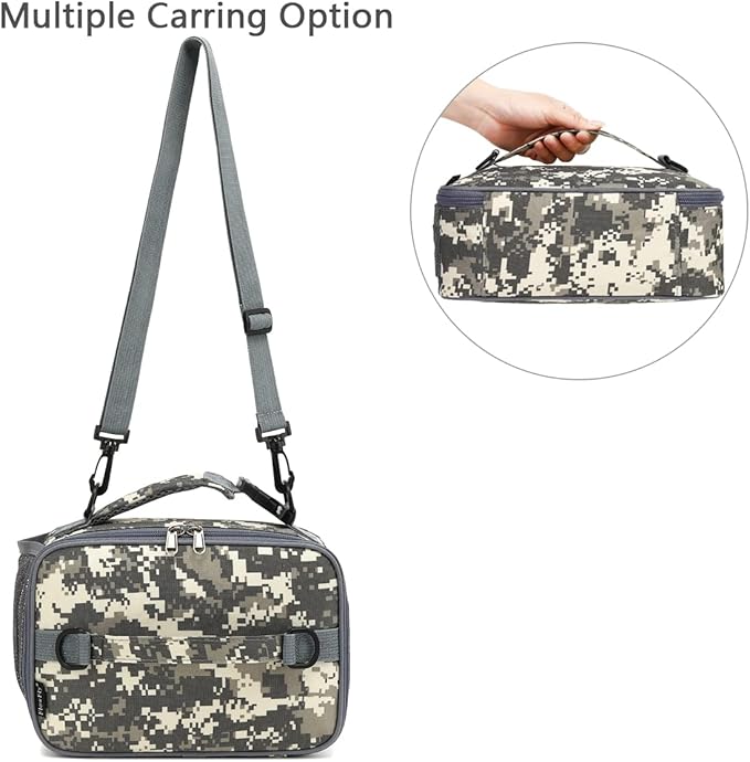 FlowFly Kids Lunch Bag, Durable Insulated School Lunch Box with Shoulder Strap and Bottle Holder, Water-resistant Thermal Small Lunch Cooler Tote for Teen Boys & Girls,Digital#Camo