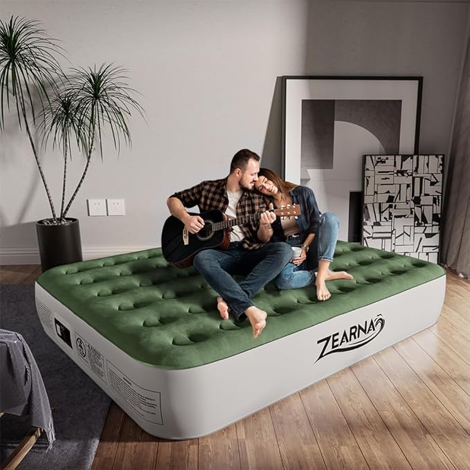 Air Mattress Queen with Built in Pump - Upgraded Blow Up Bed, 2 Mins Quick Self Inflatable, 13"/650lbs Max, All Night No Lost Air, Strong Support, for Camping,Home,Guests,Portable Travel