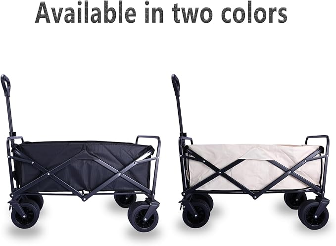 10 Inch Dual Brake Wheels Camping Cart，Collapsible Foldable Wagon, Beach Cart Large Capacity, Heavy Duty Folding Wagon Portable, Collapsible Wagon for Sports, Shopping Cart (Khaki)