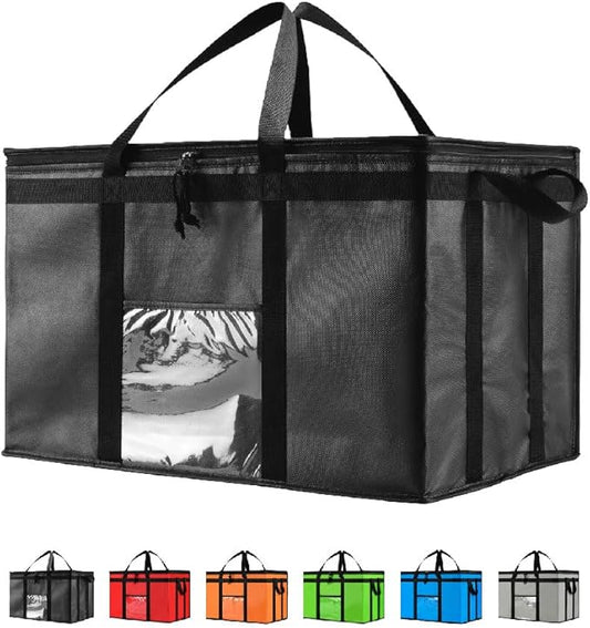 NZ home Insulated Cooler Bag and Food Warmer (3XL, 4 Pack) for Delivery & Grocery Shopping with Zippered Top, Black