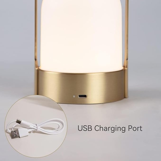 Tubicen Portable Outdoor Battery Operated Lantern Table Lamp Waterproof, 4000mAh Cordless Rechargeable 4 Levels Touch Dimmable Brass Table Lamp, LED Night Light for Patio Camping Dining Room Bedroom