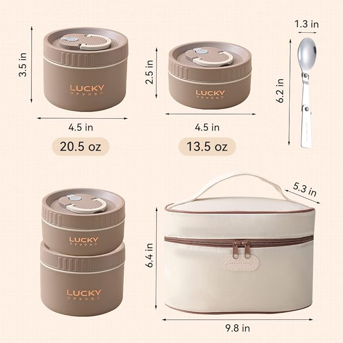YBOBK HOME Thermal Bento Box Aldult Lunch Box, Portable Insulated Lunch Container For Work Picnic, Keep Warm Stainless Steel Food Container With Bag, Induction Cooker & Microwave Safe (Khaki 68oz)
