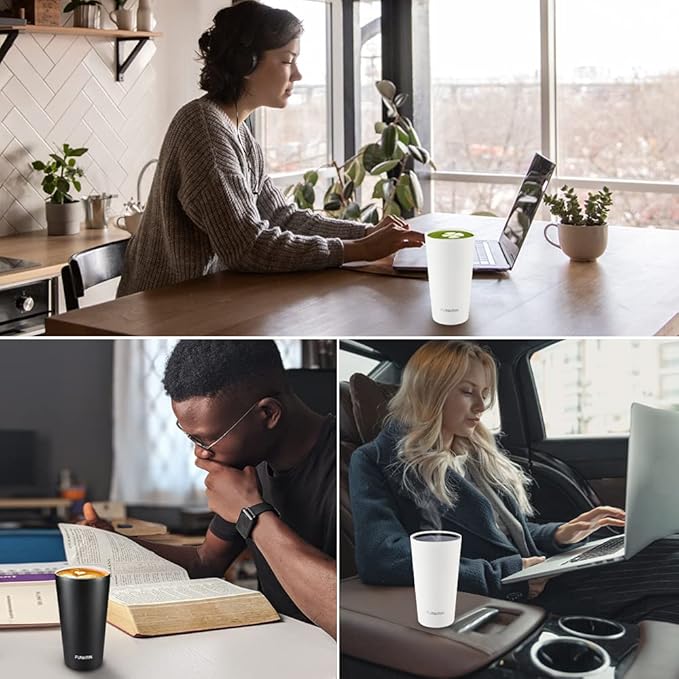 Funkrin Insulated Coffee Mug with Ceramic Coating, 16oz Iced Coffee Tumbler Cup with Flip Lid and Handle, Double Wall Vacuum Leak-Proof Travel Mug for Office School Party Camping