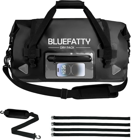 Waterproof Motorcycle Duffel Bag Roll Top Dry Duffel Bag with Quick-fixed Straps for Rafting, Boating, Kayaking, Travel, 50L(Black)