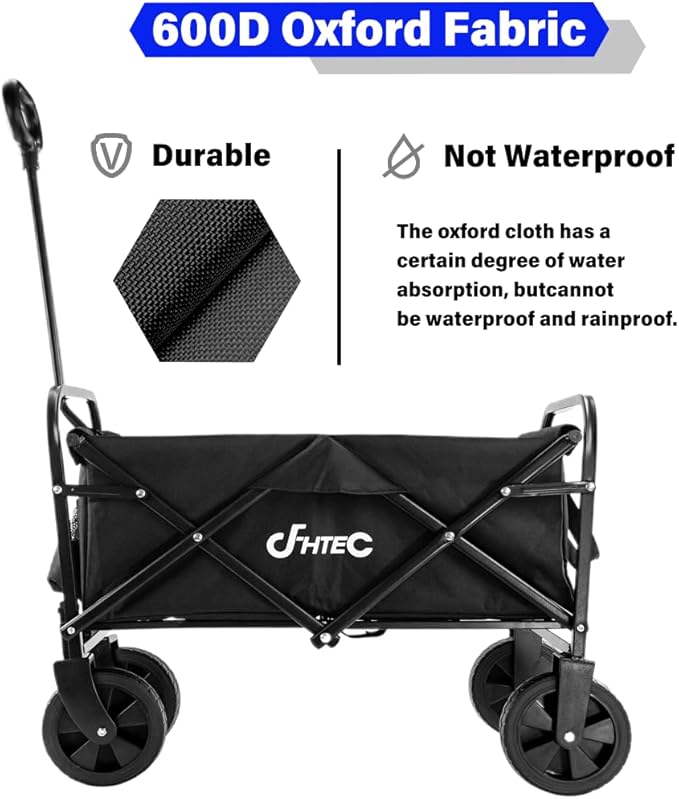 Collapsible Wagon Cart Black Foldable Utility Cart for Shopping, Camping, Sports and Garden, 100lbs Mini Home Folding Wagon Cart