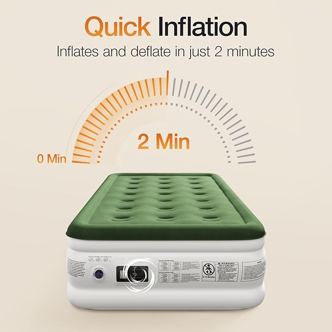 Air Mattress with Built in Pump - Upgraded Twin Blow Up Mattress, 2 Mins Quick Self Inflatable, 13"/550lbs Max, Strong Support, No Lost Air, for Camping,Home,Guests,Portable Travel