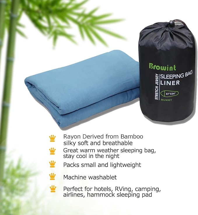 Travel Sheets for Hotel, Rayon Derived from Bamboo, Stretchy Sleep Sack for Adults, Warm Weather/Summer Sleeping Bag Liner for Camping and Travel, Rectangular with Pillow Pocket, Mummy, Cooling Sheets