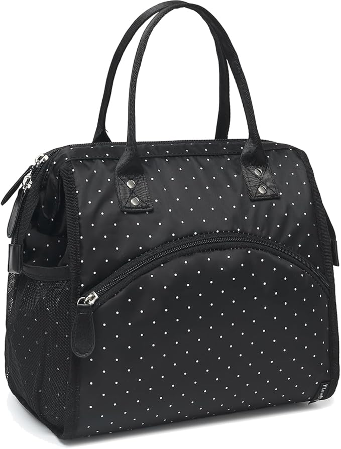 FlowFly Insulated Lunch Bag for Women, Men, Large and Reusable, Handle, Work and Travel Tote and Meal Prep Organizer, Dot