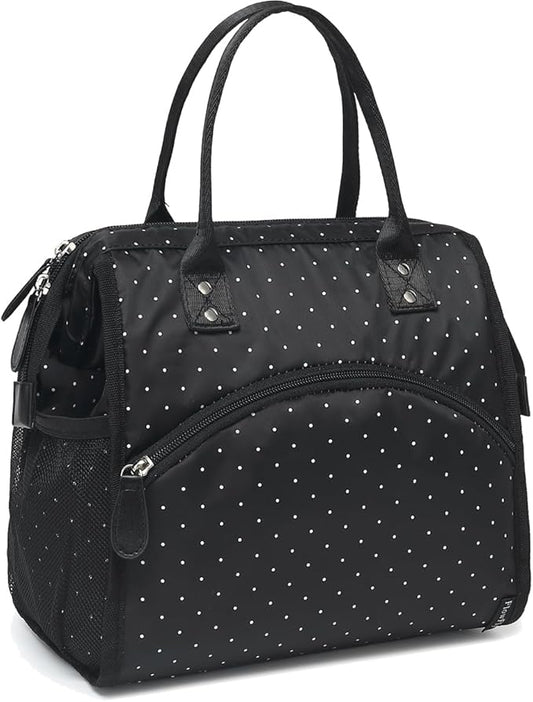 FlowFly Insulated Lunch Bag for Women, Men, Large and Reusable, Handle, Work and Travel Tote and Meal Prep Organizer, Dot
