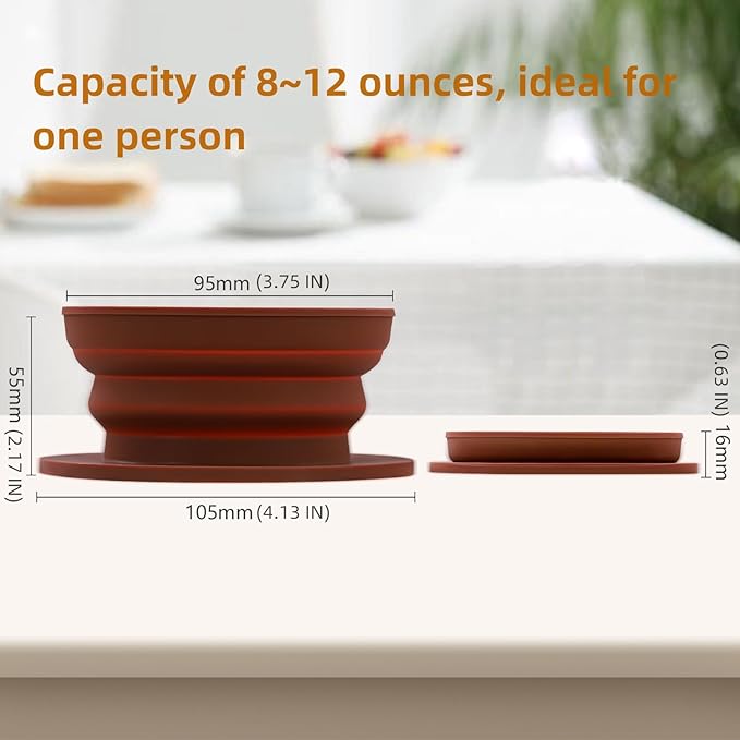 2-Packs Travel Collapsible Paperless Pour Over Coffee Dripper Kit with Stainless Steel Filter, Travel Pour Over Coffee Maker Camping, Silicone Coffee Strainer Pour Over Single Cup (Brown+Black)