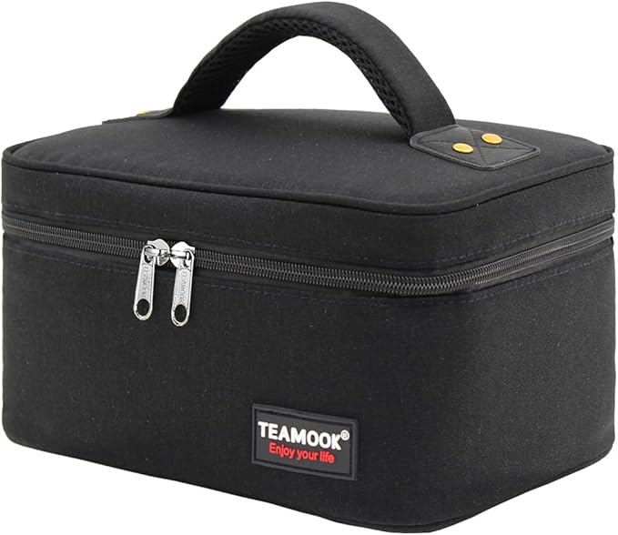 Small Lunch Bag Mini Lunch Box Insulated Portable for Adults Men Women Work with Metal Rivets 4.2L Solid Black