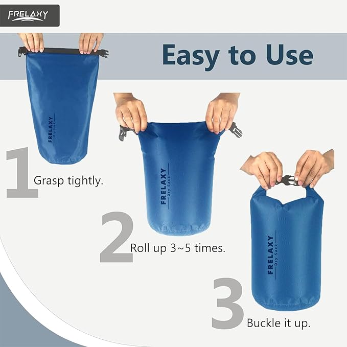 Frelaxy Waterproof Dry Bag 2 Pack/3 Pack, Lightweight Portable Dry Bags, 5L & 15L & 25L Durable Dry Sack Set Keep Gear Dry for Hiking, Camping, Boating, Backpacking, Kayaking (2 Pack - Blue)